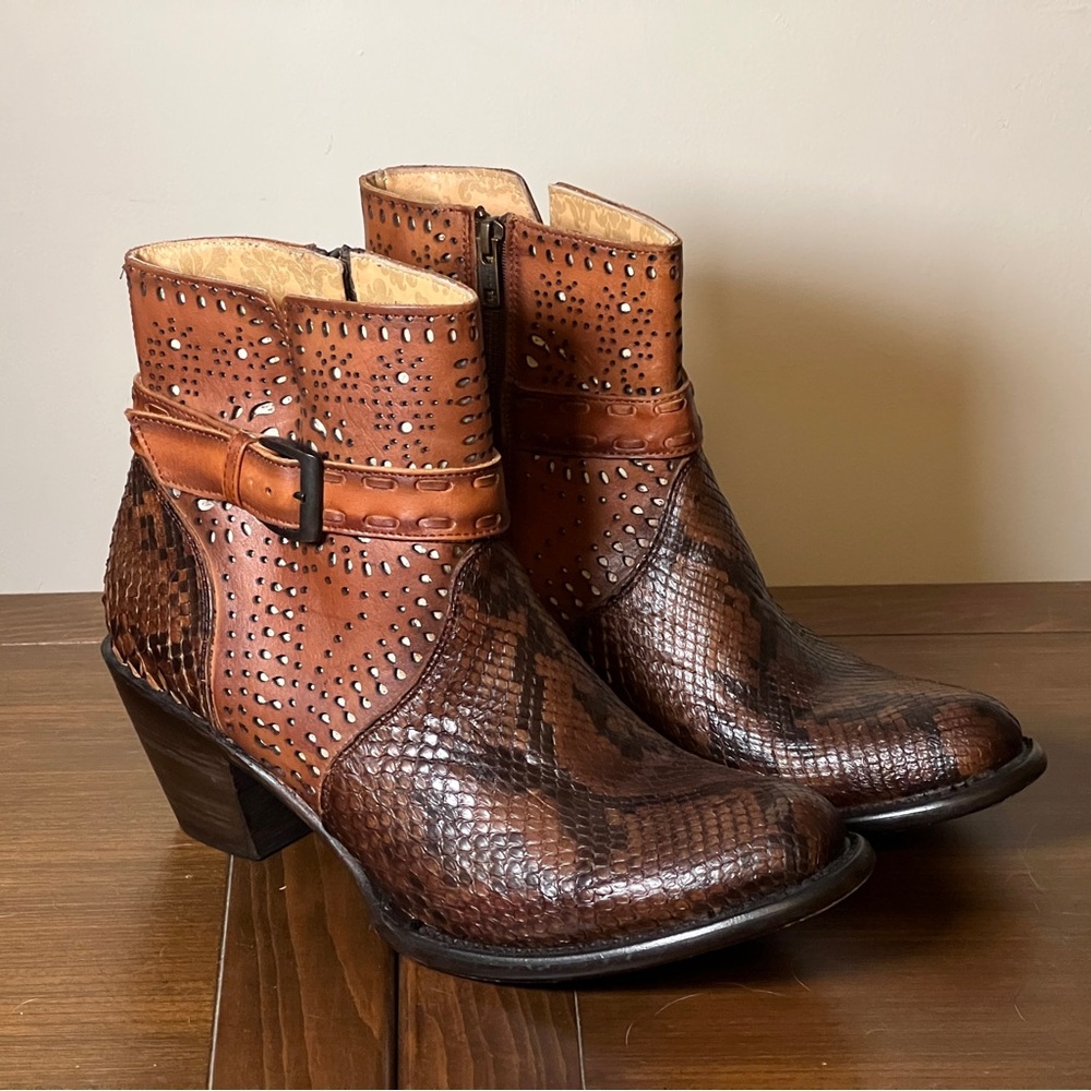 J. B. Dillon Reserve Women's Cowboy Ankle Booties Snake Python Brown Sz 12B